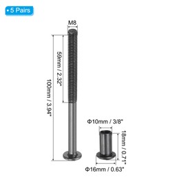 PATIKIL M8 x 100 mm Hex Chicago Screws, 5 Set Binding Screw Posts Connecting Hex Drive Socket Cap Bolt Nuts for Scrapbook Leather Belt Album Photo Furniture Repair, Black