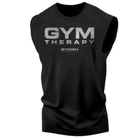 Gymish Gym Therapy Workout Tank for Men, Cool Funny Tank for Gym Workout (Muscle Silver on Black Tank Top, MED)