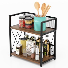 Aduanbang Coffee Bar Accessories Organizer, Seasoning Organizer, 2 Tier Wooden Kitchen Counter Shelf, Coffee Organizer Station for Countertop, Coffee Condiment Rack for Mugs, Cups, Cream, Syrup