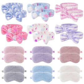 Sleepover Party Eye Mask Headband, 24 PCS Eye Mask and Headband, Sleepover Party Favors for Teenagers Women, SPA Party Soft Plush Sleep Eye Cover, Spa Headbands for Girls