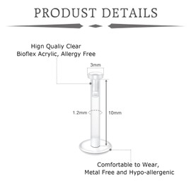 Briana Williams 30pcs 16G Clear Push in Top Piercing Retainers Flat & CZ Top Bioflex Lip Rings Labret Retainer for Women Men Plastic Cartilage Helix Tragus Earring Retainer for Work Surgery 10mm Bar