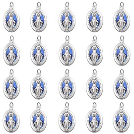 50Pcs Medalla De La Virgen Milagrosa Charms Alloy Oval Our Lady Pendant For Women & Men DIY Catholic Necklace Bracelet Jewelry Making (Silver)