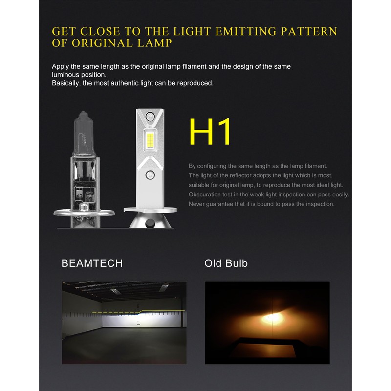 BEAMTECH H1 Bulbs, 300% Brighter 6500K White Fog Light, Pack