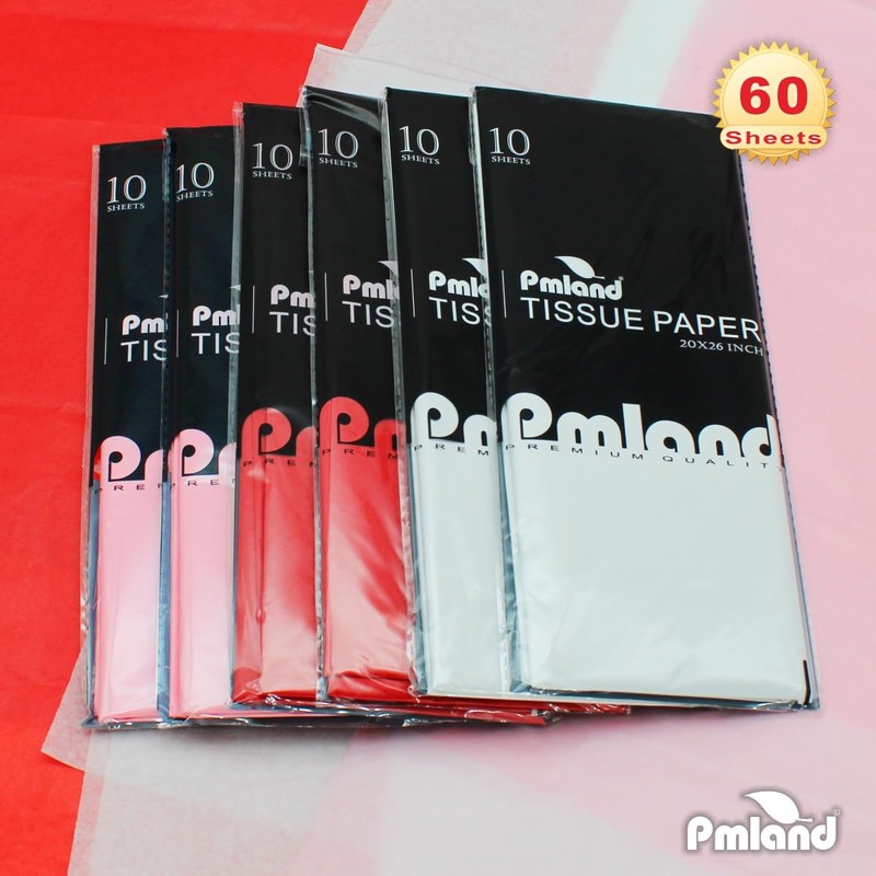PMLAND Gift Wrapping Tissue Paper - Red/Pink/White Assorted - 26