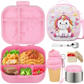 Aimsnk Magical Fantasy Lunch Box Set for Kids - 12oz Insulated Food Jar, Thermal Bag & Leakproof Bento Containers with Cutlery (BPA Free)-Ages 3-10 (Pink-Gradient)