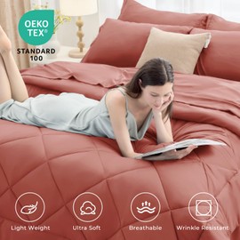 HEVUMYI Terracotta Full Comforter Set - 7-Piece All Season Bed in a Bag Full, Ultra Soft Bedding Set with Comforter, Flat Sheet, Fitted Sheet, Pillowcases, Pillow Shams