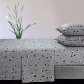 Tribeca Living Ultra-Soft Flannel Sheet Set, 170-GSM Cotton, Deep Pocket, Cozy Winter Bedding - California King, Floryn Light Grey