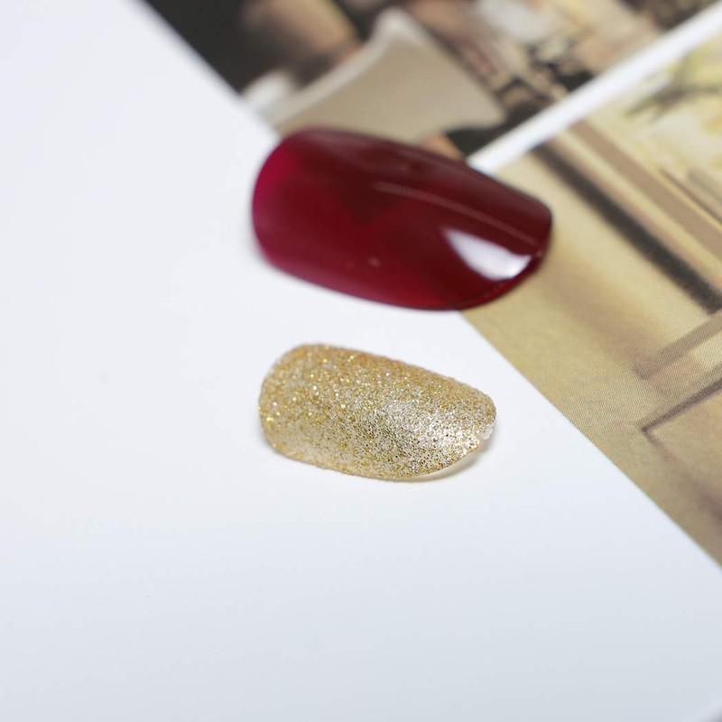 Yienate False Nails Red Round Head Gold Dust French Nails