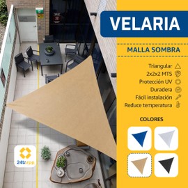 24tarpp Malla Sombra Velaria 2x2x2 - Triangular Beige - Mallasombra para Exteriores - Bastillas Dobles Reforzadas - Protección 90% Rayos UV - Lonasombra - Velaria 2x2x2 Beige