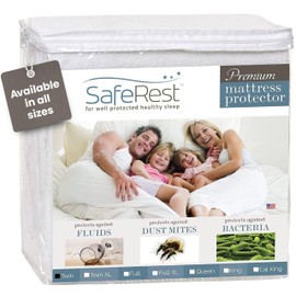 SafeRest Waterproof Twin Size Mattress Protector - Fitted with Stretchable Pockets - Machine Washable Cotton Blend Mattress Cover for Bed