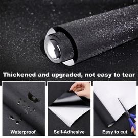 SOON AFTER Black Glitter Contact Paper 17.3"×120" Self Adhesive Sparkly Black Peel and Stick Wallpaper Bling Flash Wallpaper for Cabinet DIY Decoration