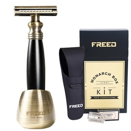 FREED Juego de 4 Piezas para Hombre: Maquinilla de Afeitar de Doble Filo con Mango de Aleación Incluye 10 Hojas de Acero Inoxidable Japonés 6Cr13 El Mejor Regalo para Hombres, Padres O Cumpleaños(Negr