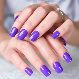 ELEVENAIL Glossy Press on Nails Solid Purple Fake Nails Medium Length Squoval False Nail Art Tips Reusable Acrylic Finger Nails Gifts for Women Girls