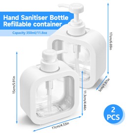 LELE LIFE 2Pcs 11.8oz Hand Soap Dispenser Bathroom, Clear Soap Dispenser for Kitchen Sink Refillable Shampoo and Conditioner Dispenser Pump Bottle Dispenser Shampoo Container,White
