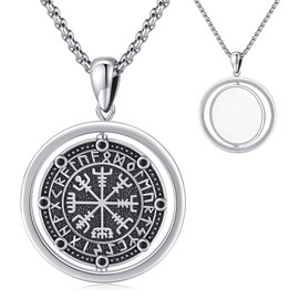 Midir&Etain Viking Necklace for Women Men 925 Sterling Silver Nordic Vegvisir Pendant Necklace Viking Compass Rune Necklace Protection Amulet Norse Jewellery Gift for Father Brother Birthday
