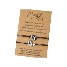 Yin Yang Tai Chi Faux Pearl Bead Chain Pendant Necklace Adjustable Braide Rope Enamel Koi Fish Gossip Feng Shui Bracelet for Women Men Lover Party Jewelry Gift