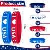 Leitee 100 Pcs American Flag Silicone Bracelet Stretchable 4th of