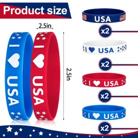 Leitee 100 Pcs American Flag Silicone Bracelet Stretchable 4th of July Bracelets USA Patriotic Party Wristbands for Men Women Kids Independence Day Party Favors School Gifts Supplies, Red White Blue