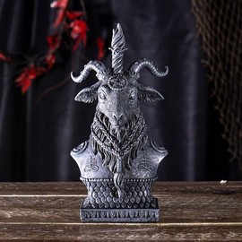 Pacific Giftware Mystical Baphomet Bust with Horns & Braided Beard, Artificial Stone, 20.5 cm, Black-Grey, Figure Statue