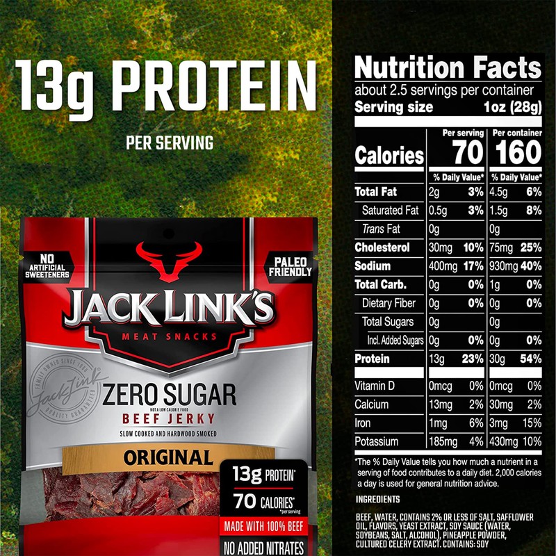Jack Link's Beef Jerky, Original, Zero Sugar - Flavorful Meat