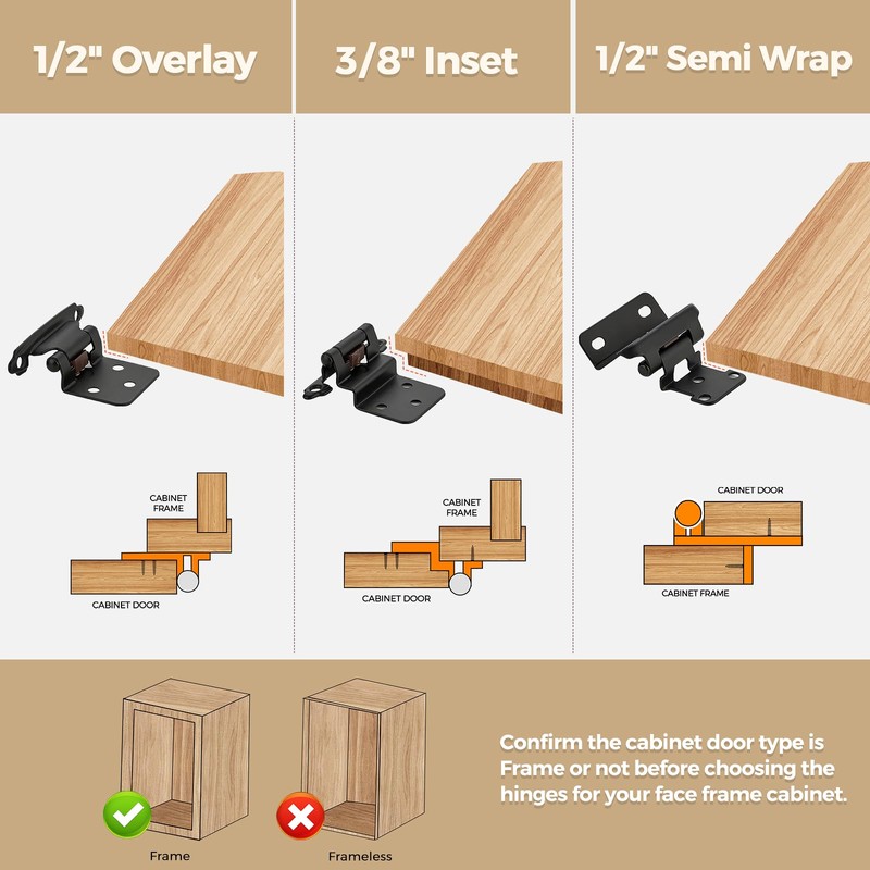 50 Pack 25 Pair Black Cabinet Hinges - 3/8 inch