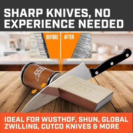 Rolling Knife Sharpener Kit with Leather Strop - 15 & 20 Degree Magnetic Holder - Diamond & Ceramic Discs - Professional Kitchen Knife Sharpening Tool
