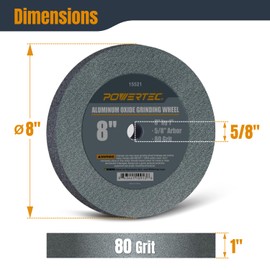 POWERTEC Bench Grinder Wheel 8 Inch 80 Grit, Aluminum Oxide Grinding Wheel for Bench Pedestal Grinder, 1" Thick 5/8" Arbor, Sharpening & Shaping Drill Bits, Blade, and Chisel 1PK (15521)