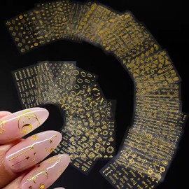 30 Sheets Gold Nail Art Stickers Decals 3D Self-Adhesive Metal Irregular Shape Line Diamond Nail Decals with Nail Design for Women DIY Acrylic Nail Art Supplies Decorations