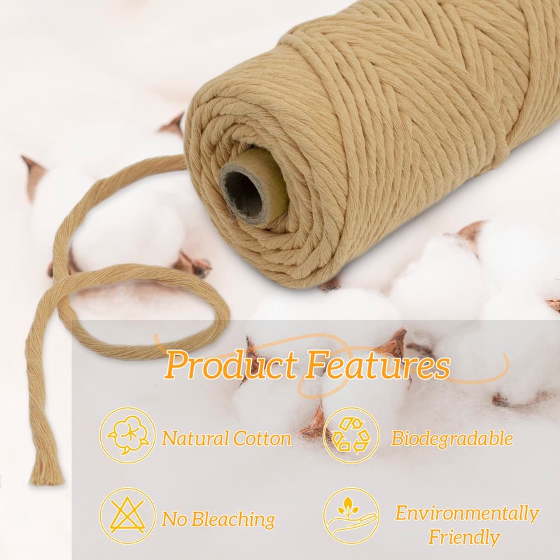 LEREATI Macrame Cord 4mm x 100m, Single Strand Thick Macrame