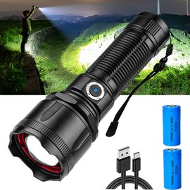 SIDUISDH Taschenlampe LED Aufladbar 150000 Lumen, LEDTaschenlampe Extrem Hell XHP160, USB -CTaktische Taschenlampe Batteriebetrieben Mit Holster, Wasserdicht Flashlight Torch für Outdoor Camping