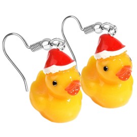 Charm Buddy Rubber Duck Santa Hat Dangle Earrings Womens Girls Christmas Earrings Jewellery Girls Stocking Filler Secret Santa Christmas Party
