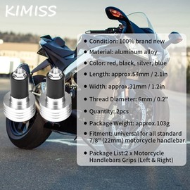 Handlebar Ends for Motorcycle, KIMISS Pair 22 mm Universal Motorcycle Handlebar End Caps Aluminium Motorcycle Handle Handlebar Ends Weight Balance Plug (Silver)