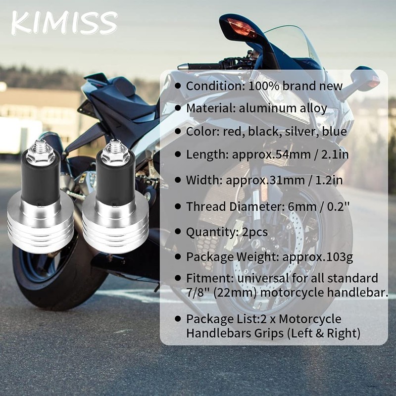 Handlebar Ends for Motorcycle, KIMISS Pair 22 mm Universal Motorcycle