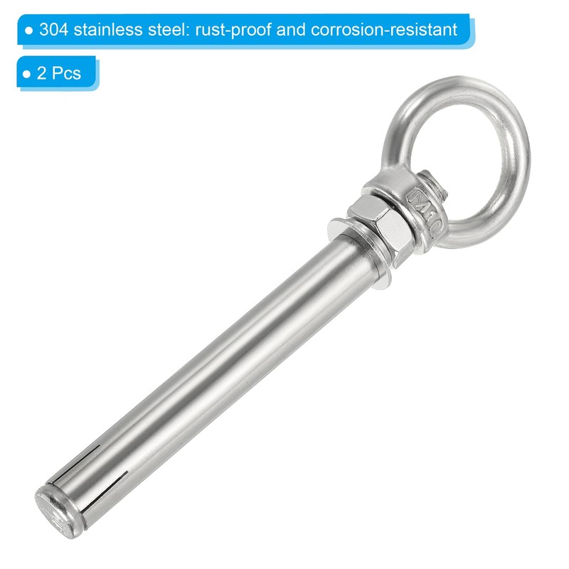 PATIKIL M10x120mm Extended Eye Bolts Pack of 2 304 Stainless