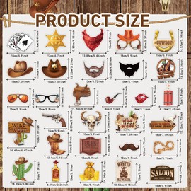 30 Pieces Western Cowboy Cowgirl Photo Booth Props Wild West Themed Party Decoration Rodeo Party Decorations with Wanted Sign for Country Party Bachelorette Rustic Party Supplies(Brown)