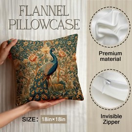 William Morris Abstract Art Floral Design Throw Pillow Cover Home Decor, Vintage Peacock Pillowcase Cover for Bed Sofa Living Room, Indoor and Outdoor, Square Cushion Cover (Peacock, 18x18inch)