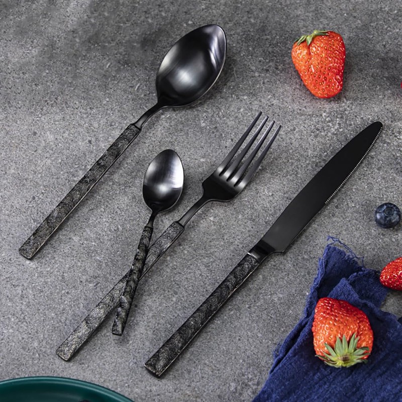 Black Silverware Set for 8 Modern Square Flatware Set Stainless