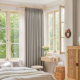 OYRING Pinch Pleat Curtain 52W x 84L Inches Window Treatment Indoor Outdoor, Triple Weave 85% Light Blocking Pleated Curtain for Living Room, Bedroom, Easy Hanging via Hooks, Light Grey, 1 Panel