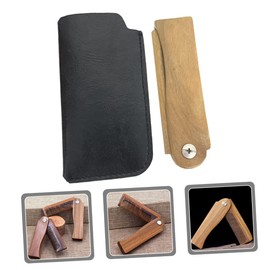 Beavorty 3sets Folding Beard Comb Case Ergonomic Comb for Men Lightweight Wooden Design Pouch Beard Grooming Tool for Home and Go