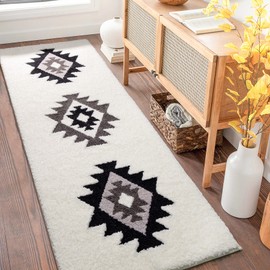 DEXDE Boho Bathroom Rugs 20x47 Black White Bath Mat Non Slip Long Bath Rug Runner Luxury Soft Absorbent Carpet for Bathroom Shower Kitchen Entryway Modern Western Decor