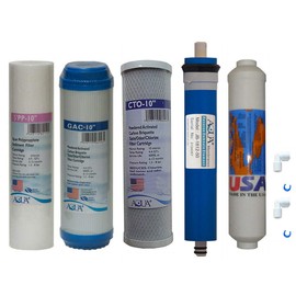 5 Stage Reverse Osmosis Replacement Filter Set with 50 GPD Membrane, Inline Carbon postfilrer (Made in USA) and QC Fitting