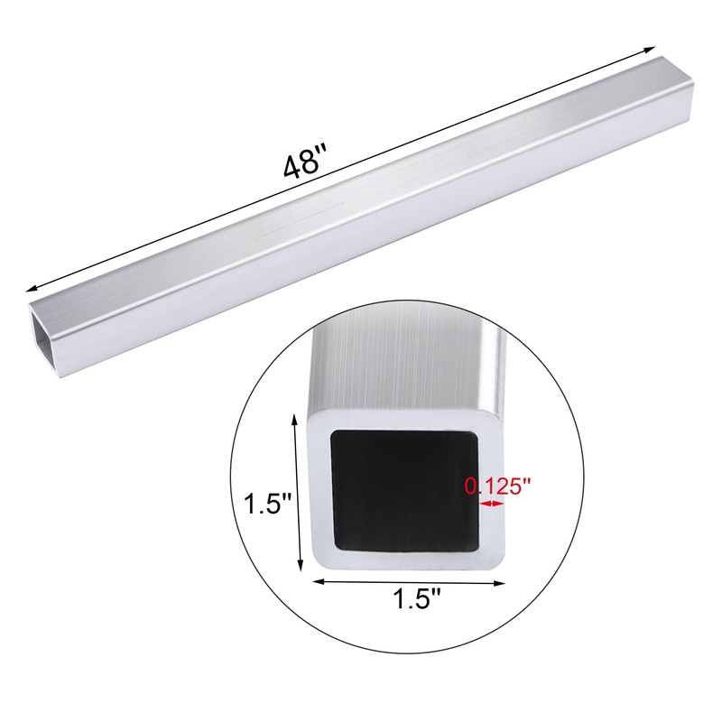 1.5"x 1.5" Aluminum Structural Square Tube (.125" Wall), Seamless, 48"