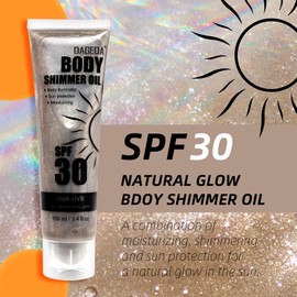 DAGEDA Body Shimmer Oil, SPF 30 Broad Spectrum Glitter Sunscreen with Centella Asiatica Extract,UVA/UVB Protection, Lightweight Body Glow Sun Shield, Non-sticky, Sparkle Sunscreen Bronze 3.4 fl.oz