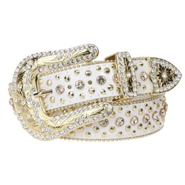 Western Cowgirl Faux Alligator Rhinestone Studded Leather Belt, White | 36"