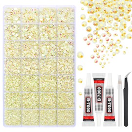 33000Pcs Cream Yellow AB Resin Jelly Rhinestones for Bedazzling, 2-6mm Flatback Gems for Diamond Art, Bedazzler Kit with 3Pcs 10ml B7000 Jewelry Glue for Crafting Crafts Nail Art