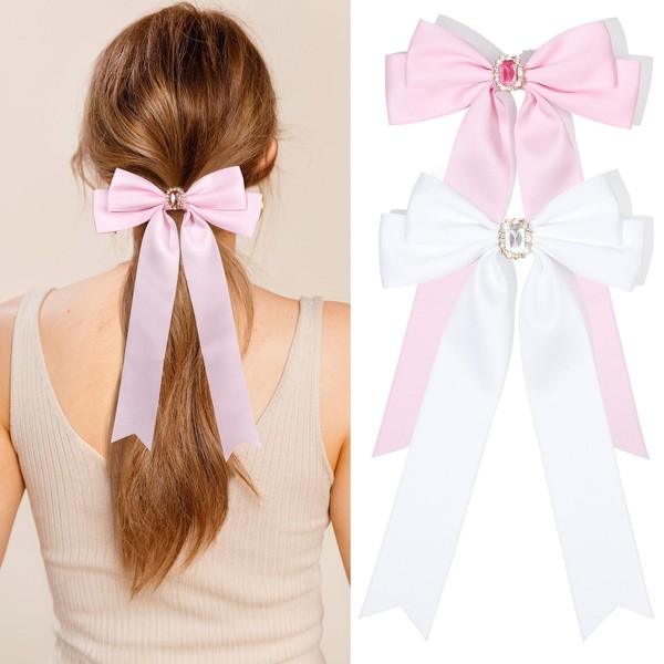 2PCS Hair Bows for Women Hair Clip Pink White Hair