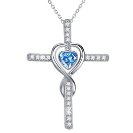 Dorella Birthday Gifts for Mom Wife March Birthstone Jewelry Women Blue Aquamarine Necklace for Her Love Heart Infinity Necklace Sterling Silver