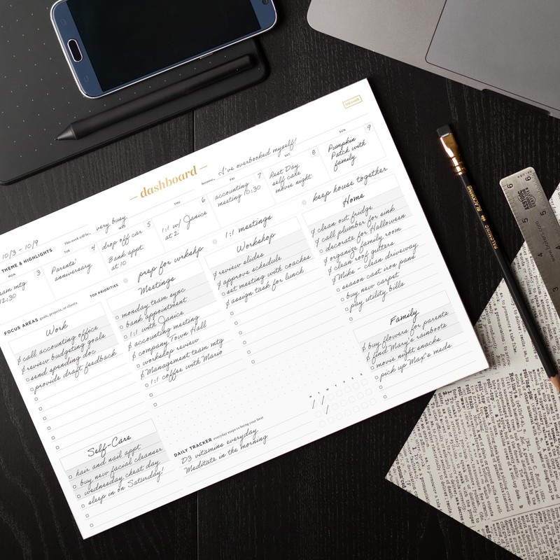 Ink+Volt Dashboard Deskpad | Undated Weekly Planner Notepad with 52