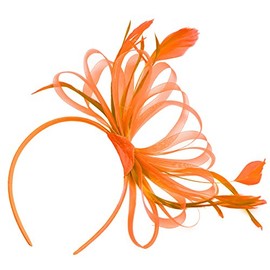 Orange Fascinator Headband Large Wedding Ascot Races Net Hat Feathers