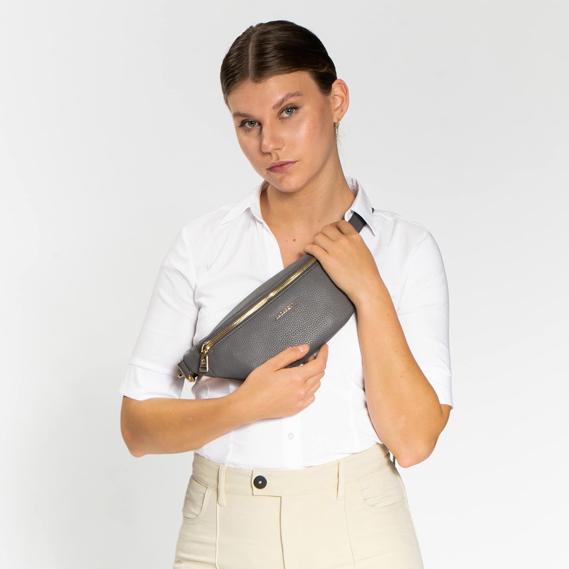 Lazarotti Bologna Women's Leather Belt Bag, Adjustable Shoulder Strap, Large